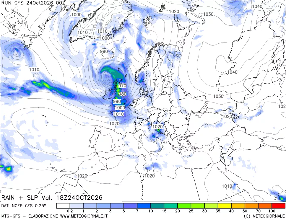 mappa Precipitazioni e pressione SLM