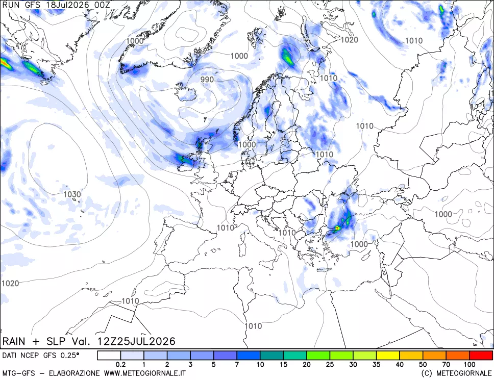 mappa Precipitazioni e pressione SLM