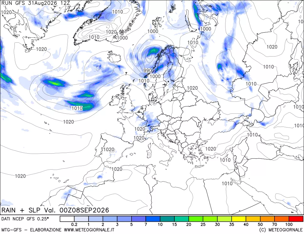 mappa Precipitazioni e pressione SLM