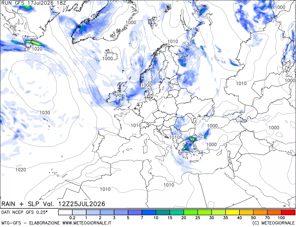 mappa Precipitazioni e pressione SLM