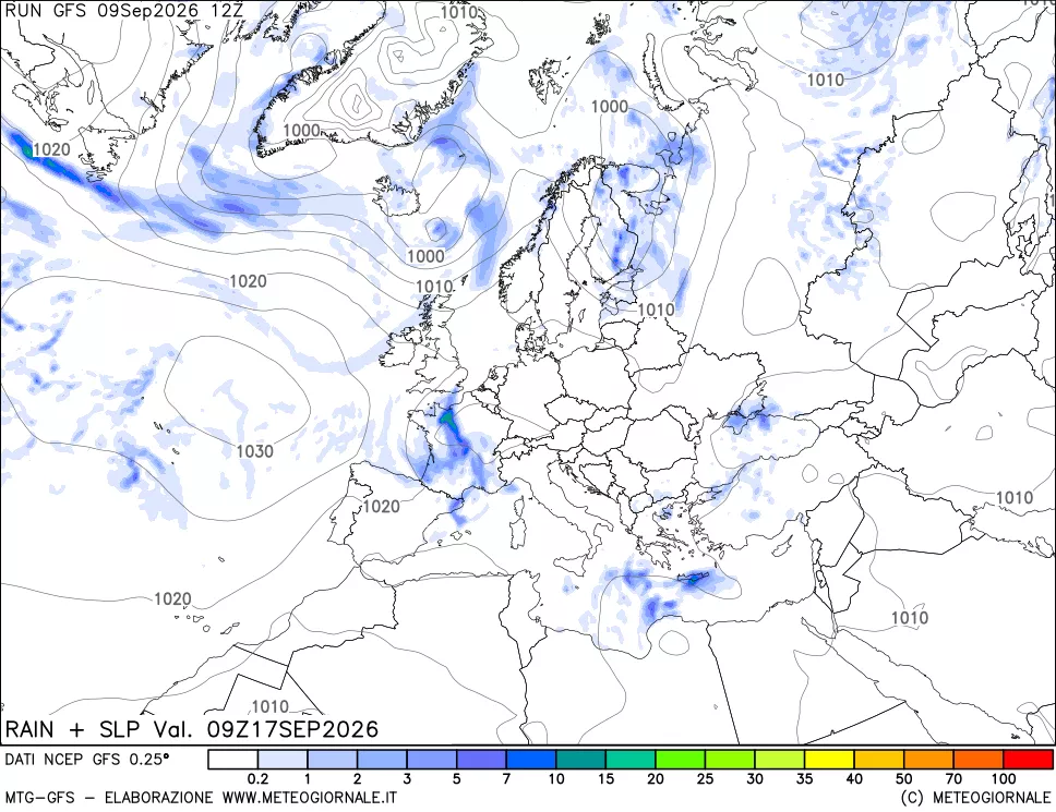 mappa Precipitazioni e pressione SLM