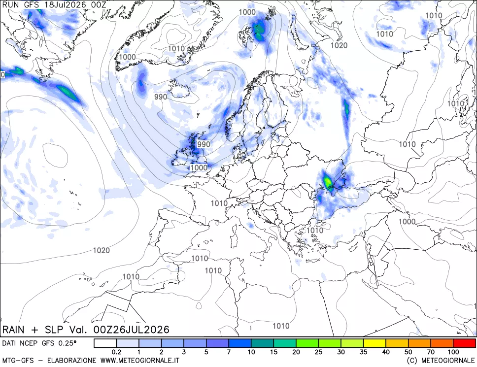 mappa Precipitazioni e pressione SLM