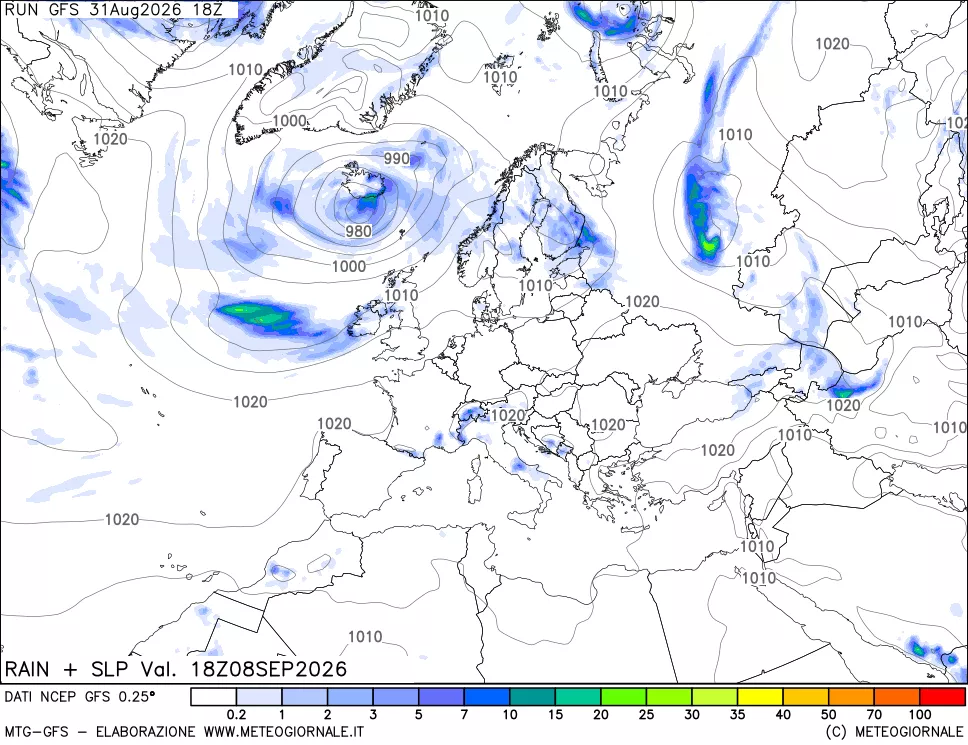 mappa Precipitazioni e pressione SLM
