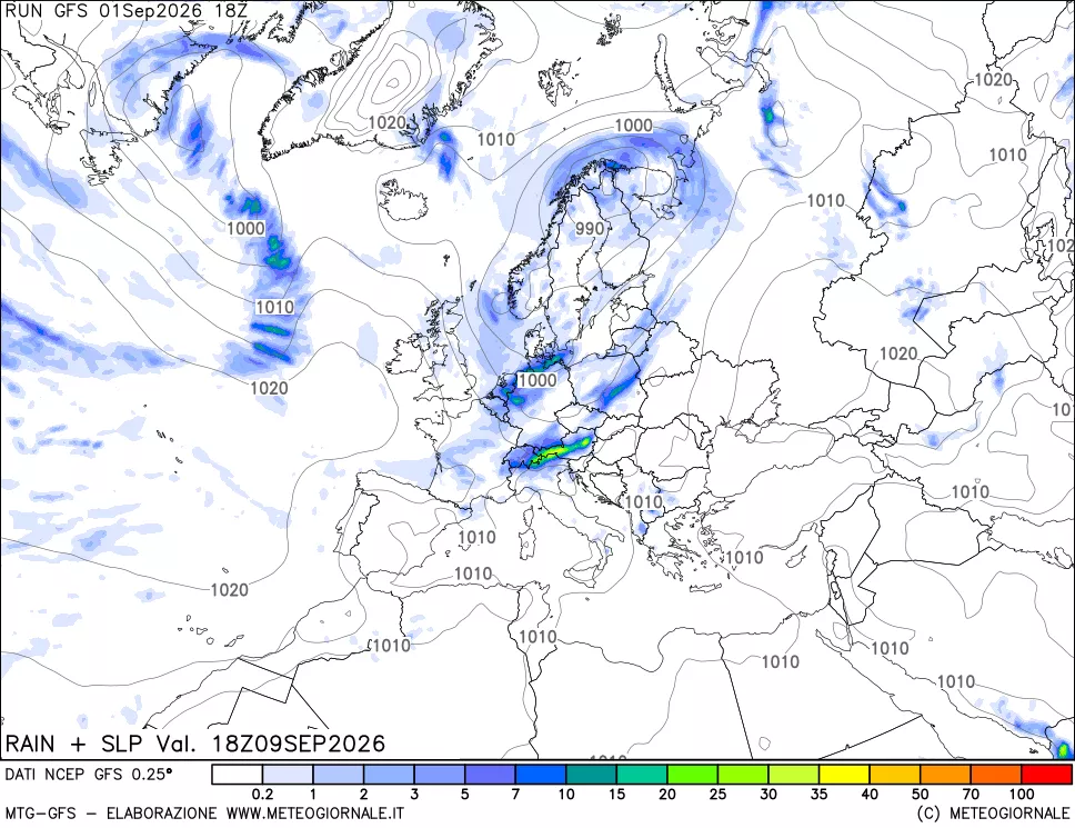 mappa Precipitazioni e pressione SLM
