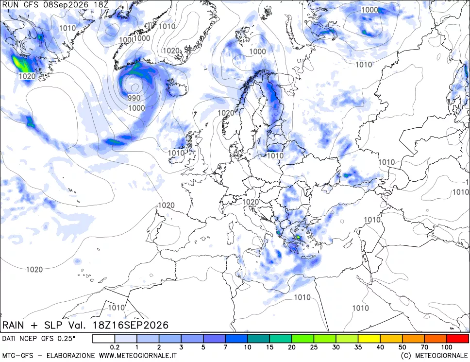 mappa Precipitazioni e pressione SLM
