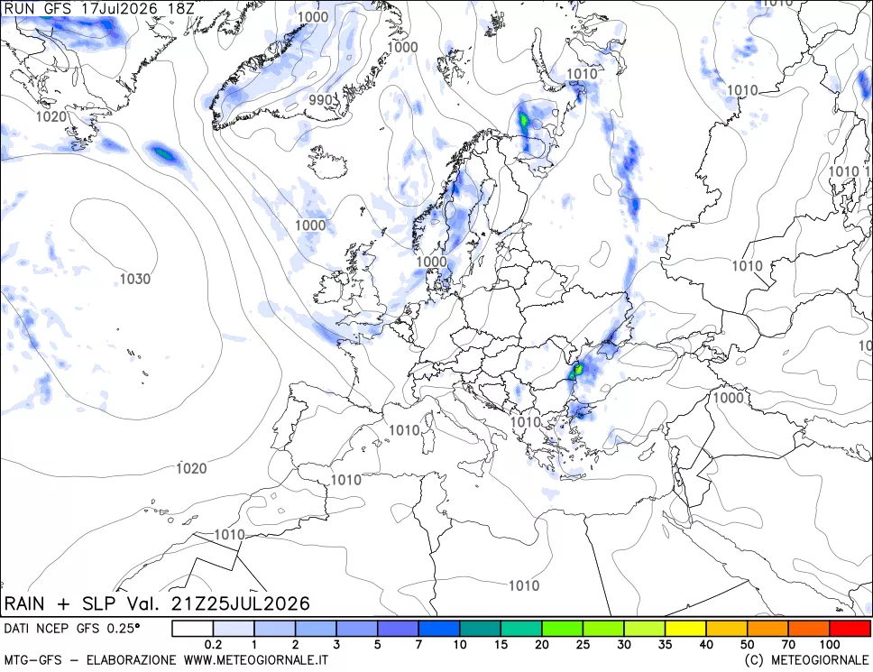 mappa Precipitazioni e pressione SLM