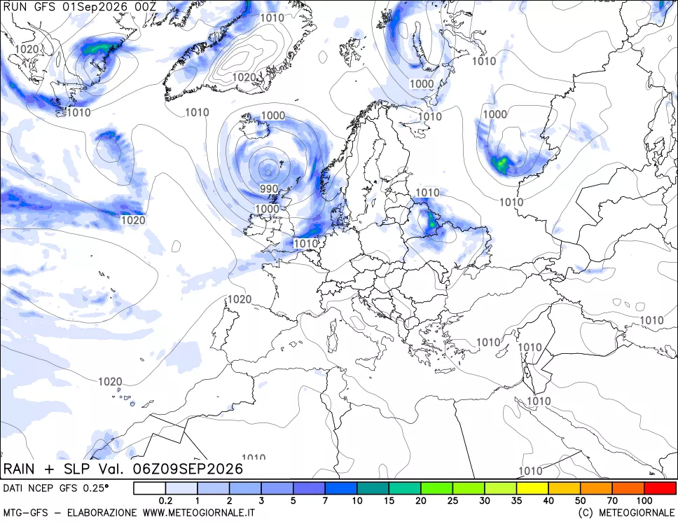 mappa Precipitazioni e pressione SLM