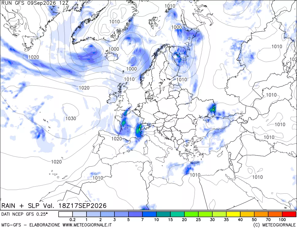 mappa Precipitazioni e pressione SLM