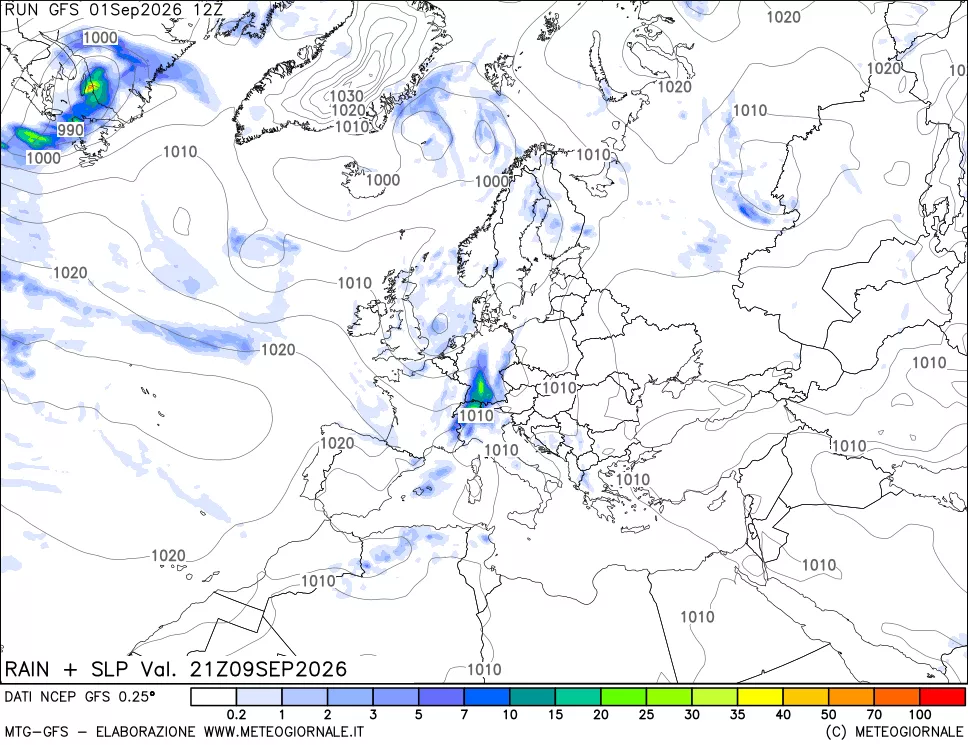 mappa Precipitazioni e pressione SLM