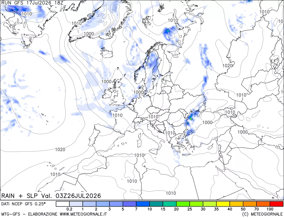 mappa Precipitazioni e pressione SLM