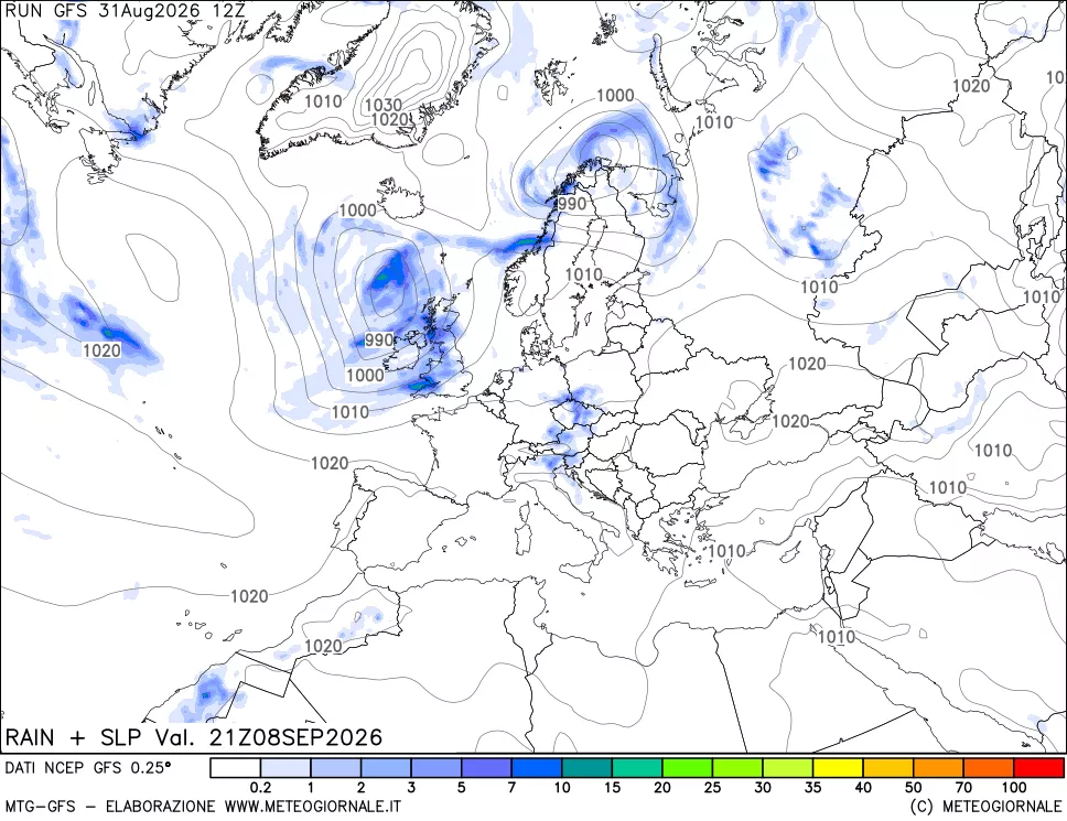 mappa Precipitazioni e pressione SLM