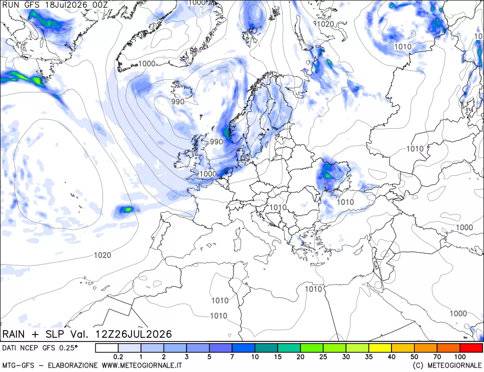 mappa Precipitazioni e pressione SLM