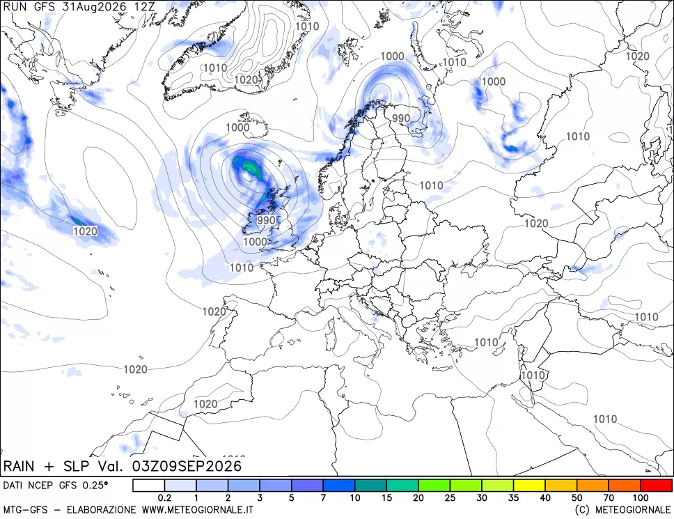 mappa Precipitazioni e pressione SLM