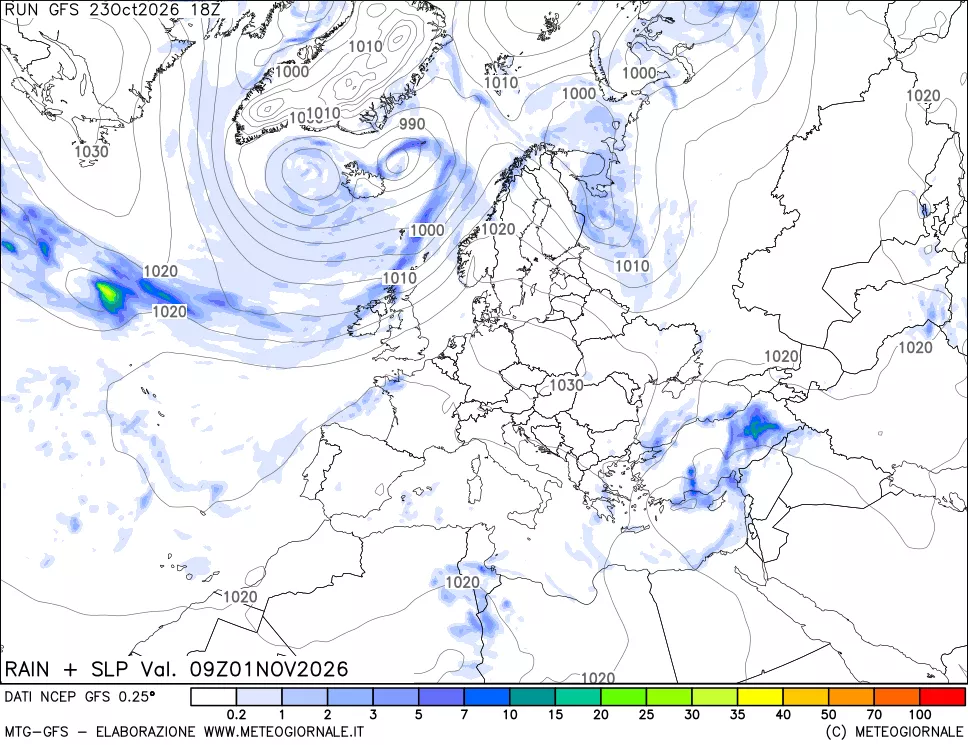 mappa Precipitazioni e pressione SLM