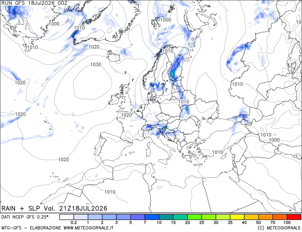 mappa Precipitazioni e pressione SLM
