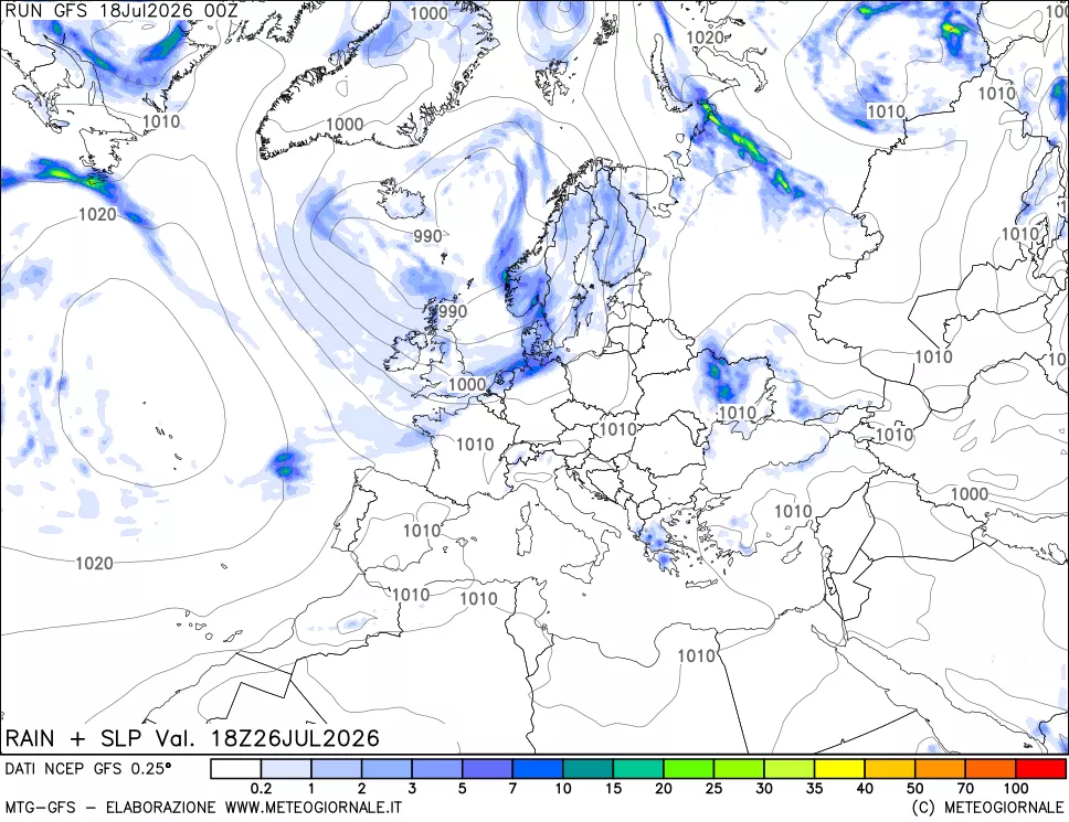 mappa Precipitazioni e pressione SLM