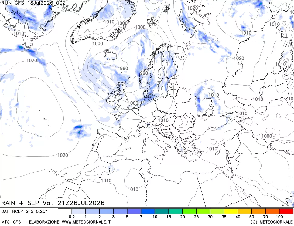 mappa Precipitazioni e pressione SLM