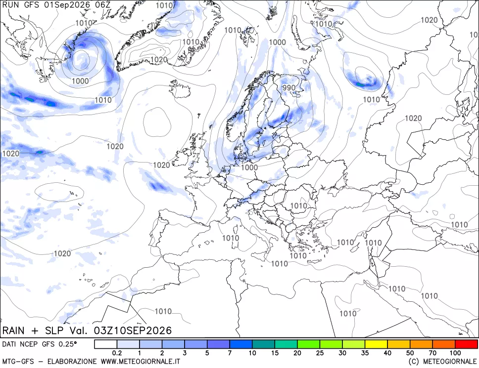 mappa Precipitazioni e pressione SLM