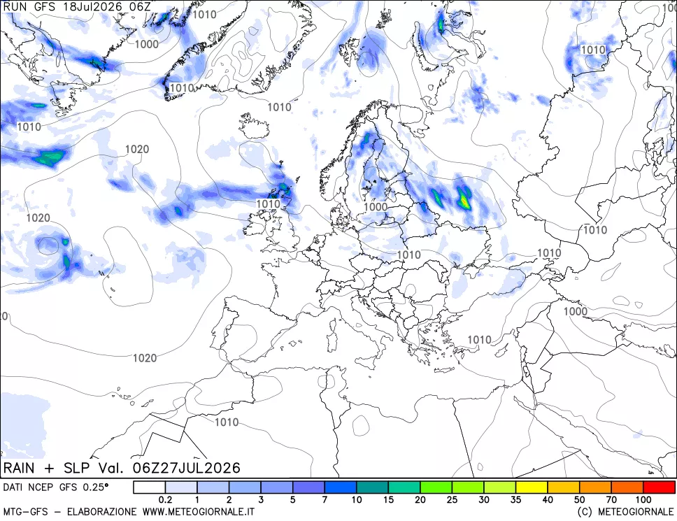 mappa Precipitazioni e pressione SLM