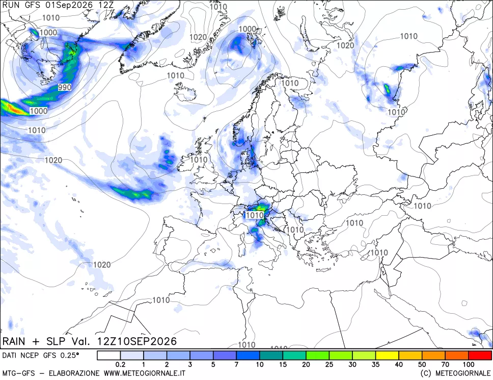 mappa Precipitazioni e pressione SLM