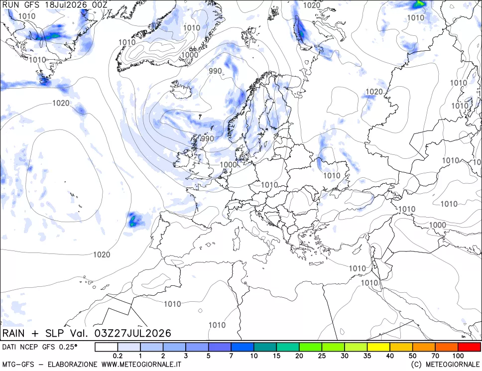 mappa Precipitazioni e pressione SLM