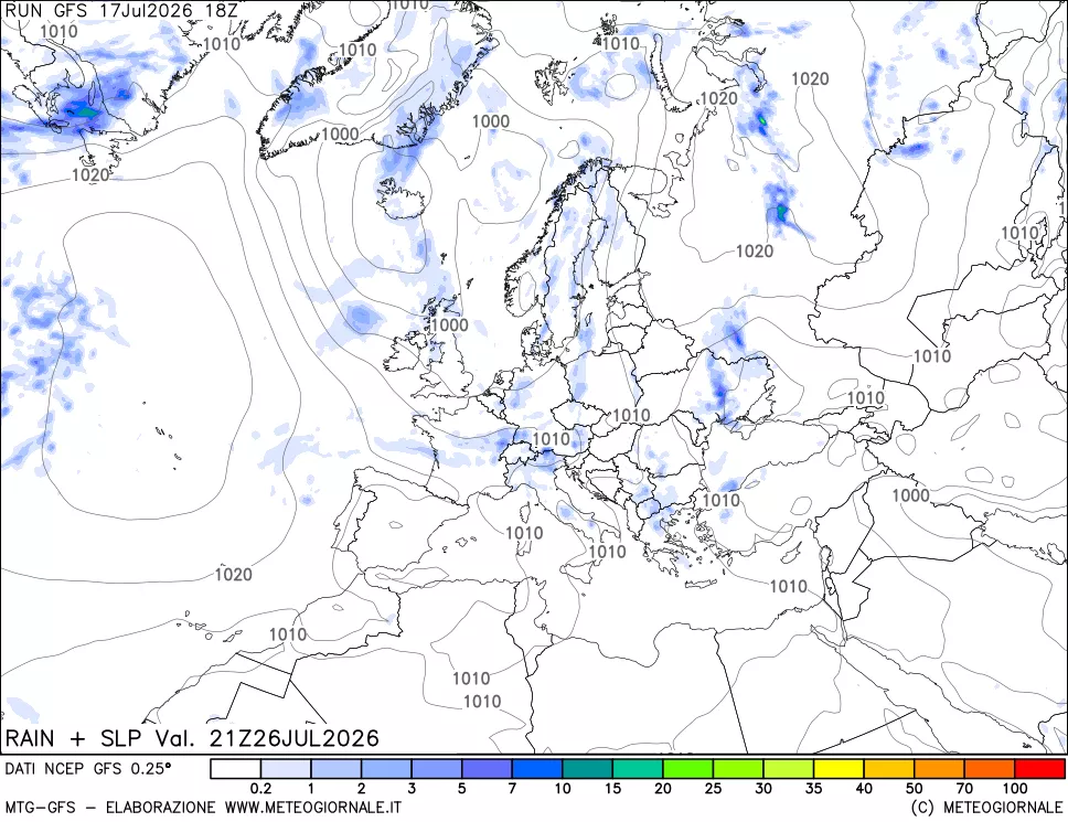 mappa Precipitazioni e pressione SLM