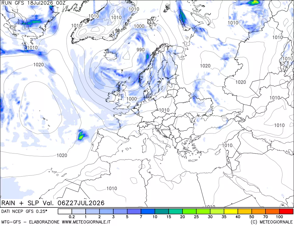 mappa Precipitazioni e pressione SLM