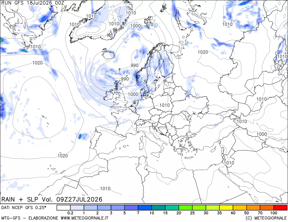 mappa Precipitazioni e pressione SLM