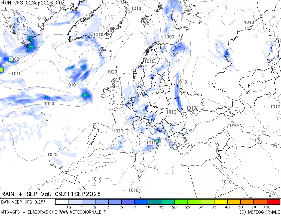 mappa Precipitazioni e pressione SLM