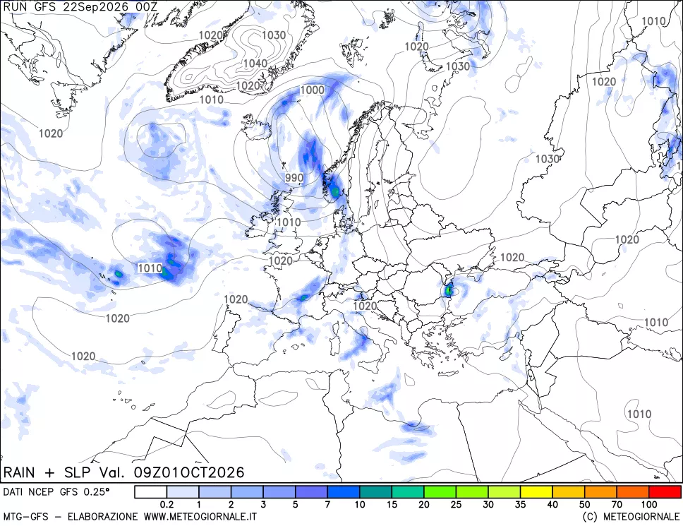 mappa Precipitazioni e pressione SLM
