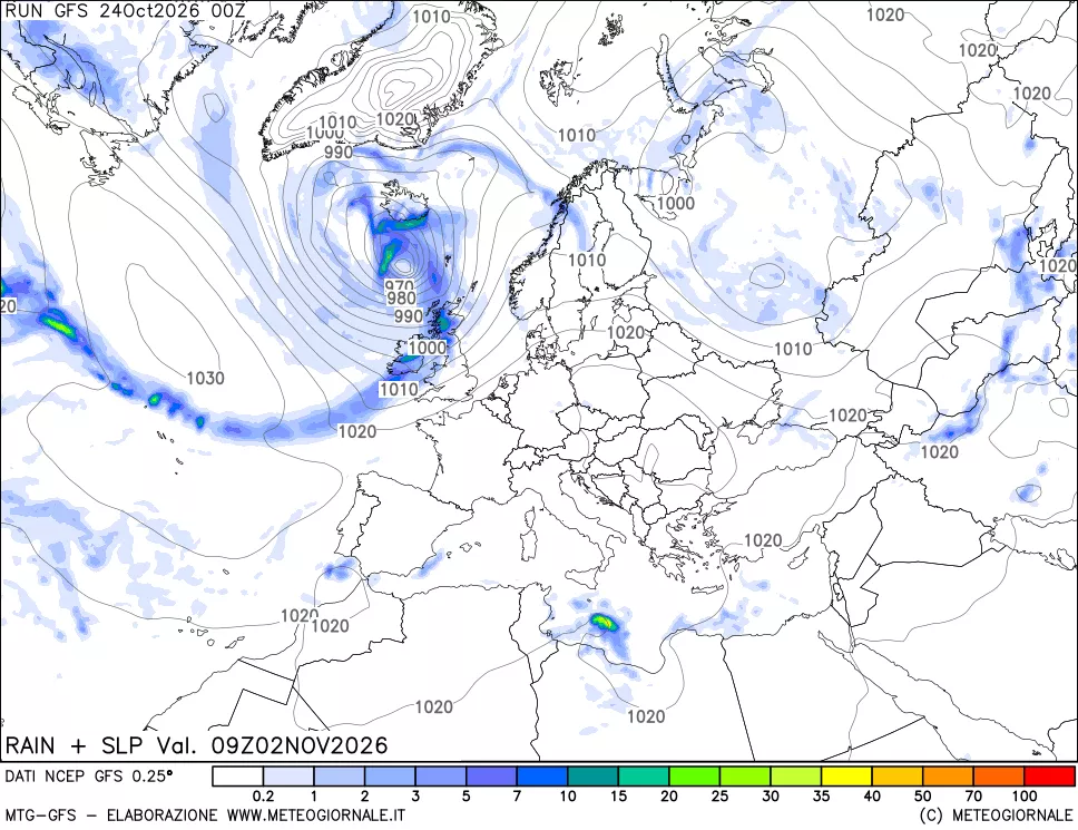 mappa Precipitazioni e pressione SLM