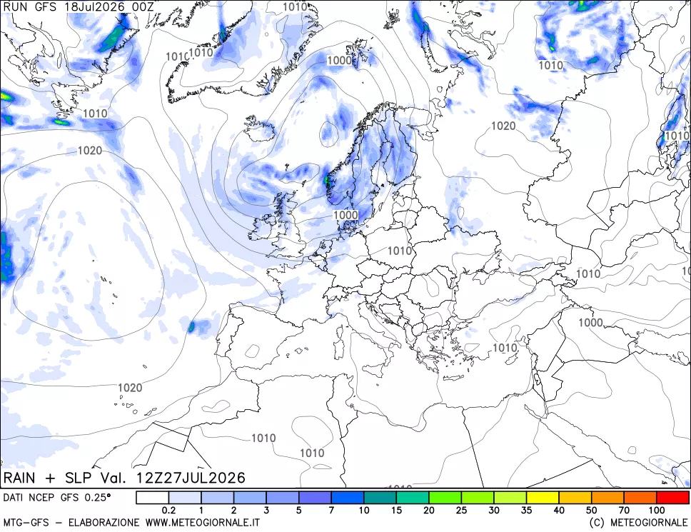 mappa Precipitazioni e pressione SLM