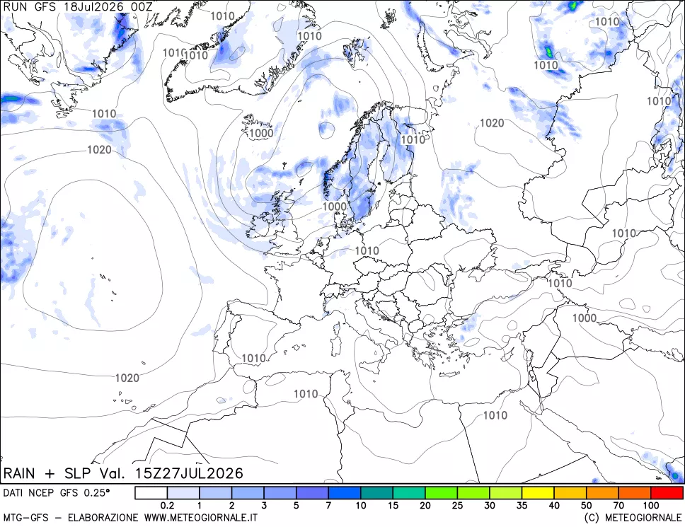 mappa Precipitazioni e pressione SLM