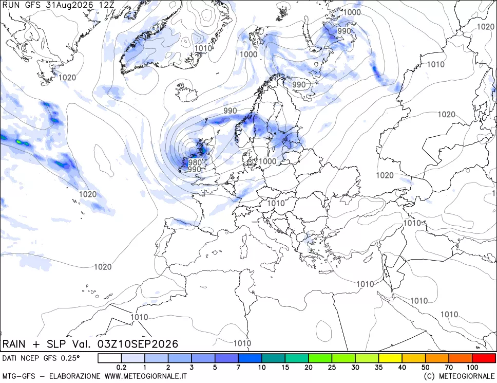 mappa Precipitazioni e pressione SLM
