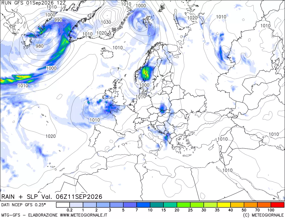 mappa Precipitazioni e pressione SLM