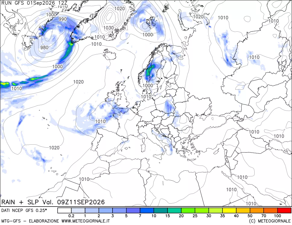 mappa Precipitazioni e pressione SLM