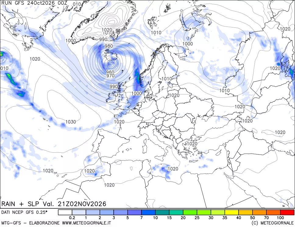 mappa Precipitazioni e pressione SLM