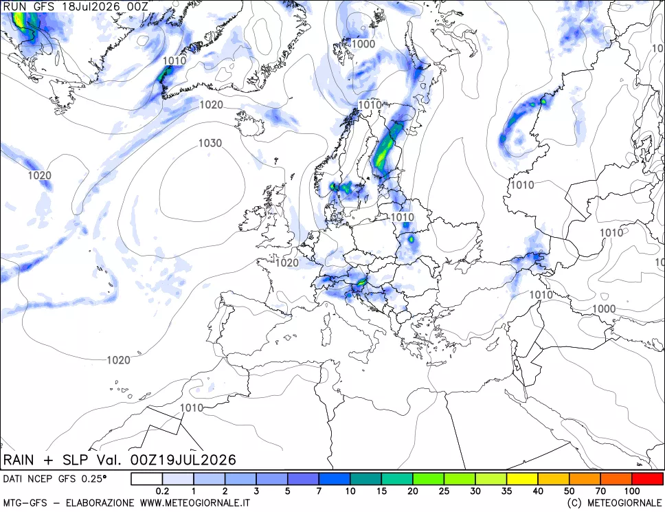 mappa Precipitazioni e pressione SLM