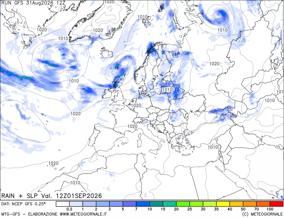 mappa Precipitazioni e pressione SLM