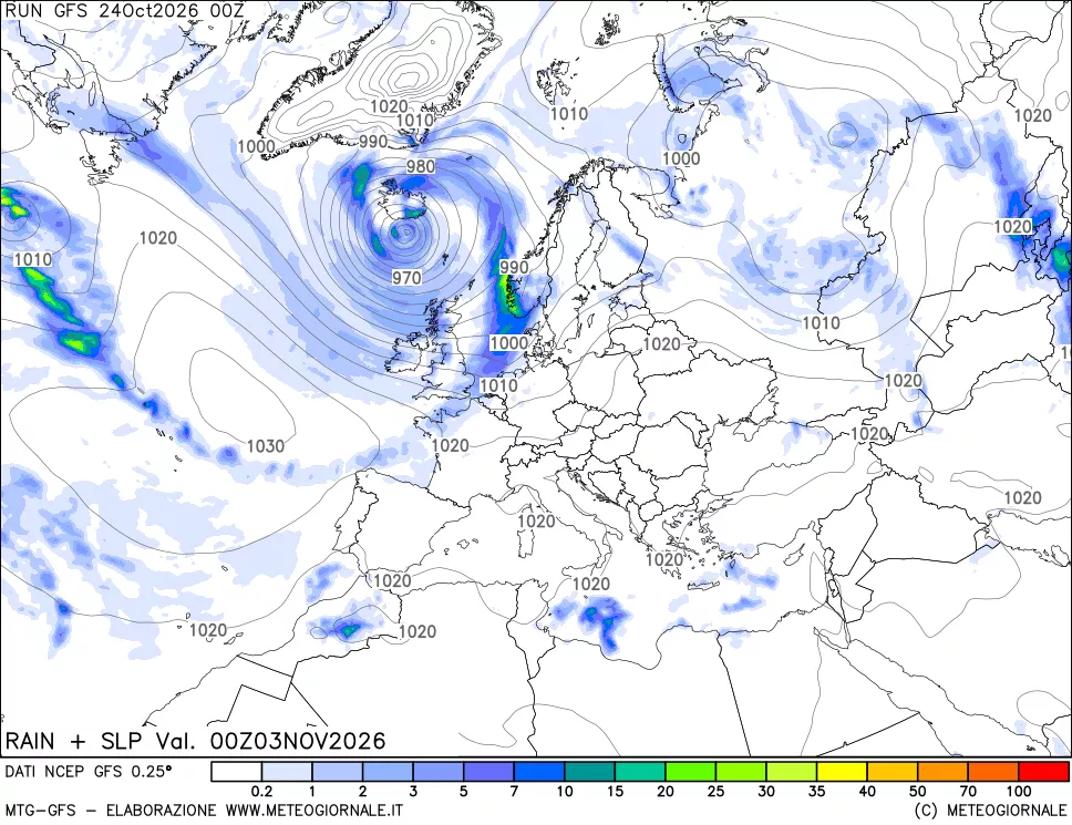 mappa Precipitazioni e pressione SLM