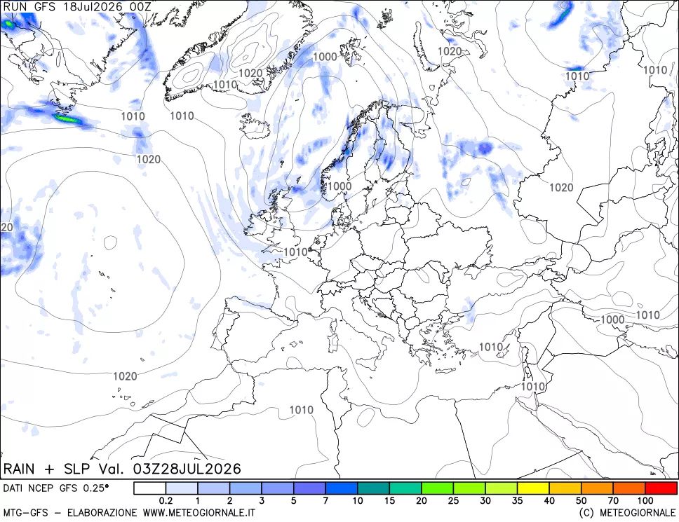 mappa Precipitazioni e pressione SLM