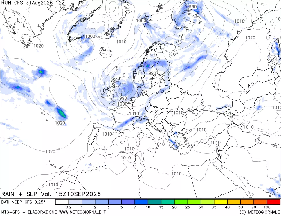 mappa Precipitazioni e pressione SLM