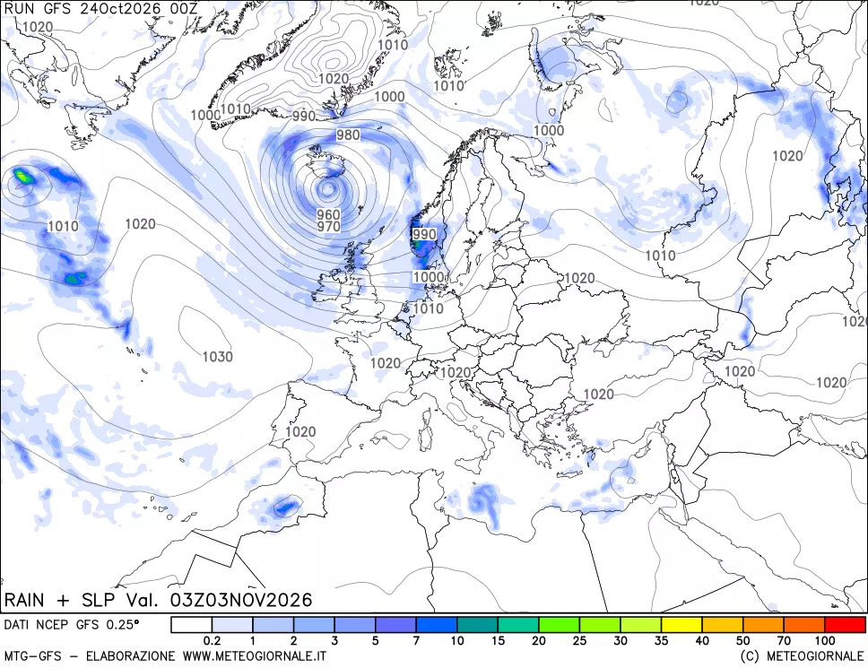 mappa Precipitazioni e pressione SLM
