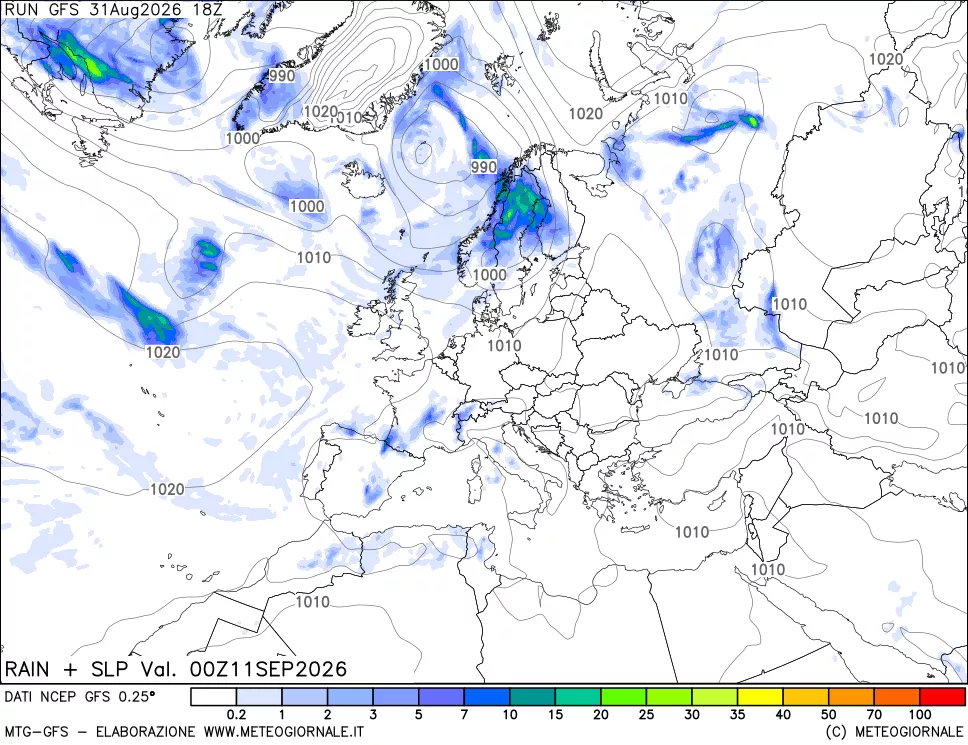 mappa Precipitazioni e pressione SLM