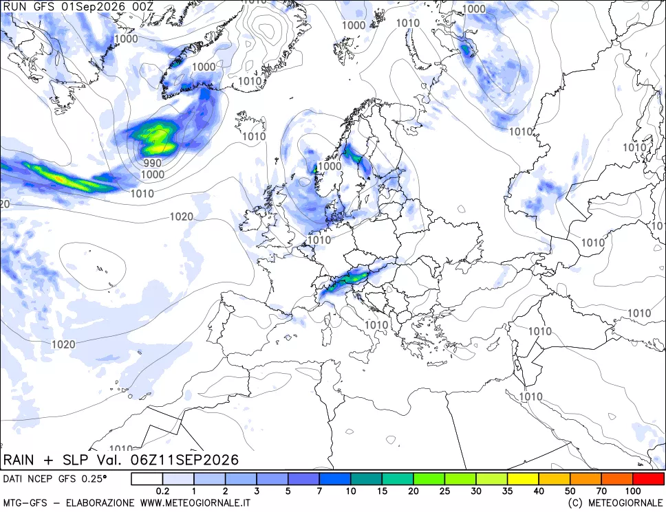 mappa Precipitazioni e pressione SLM
