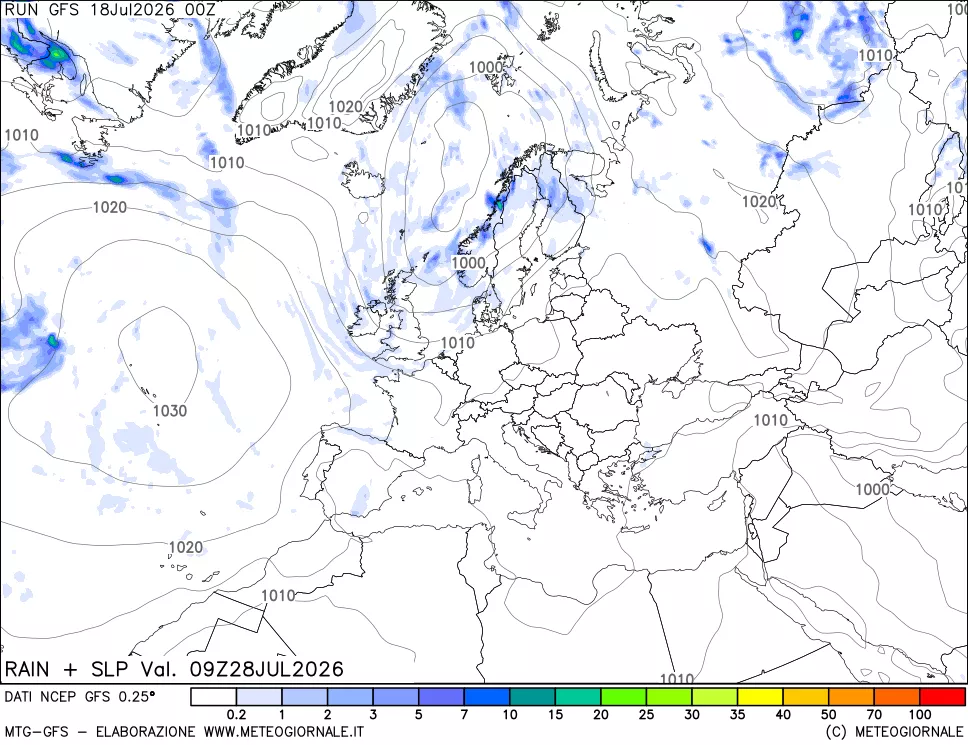 mappa Precipitazioni e pressione SLM