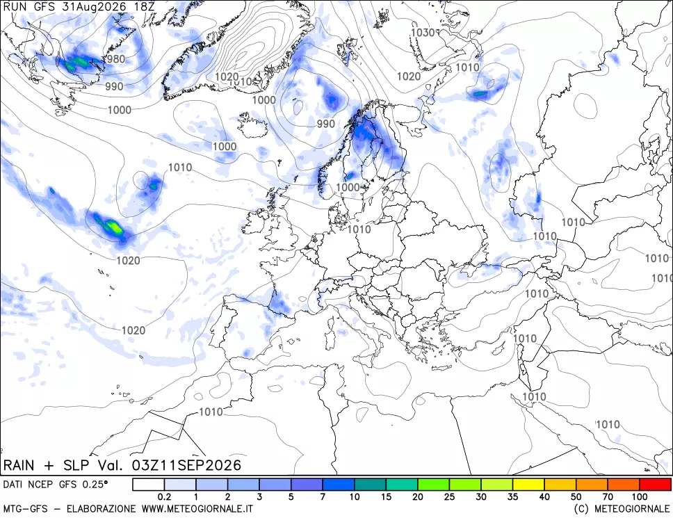mappa Precipitazioni e pressione SLM