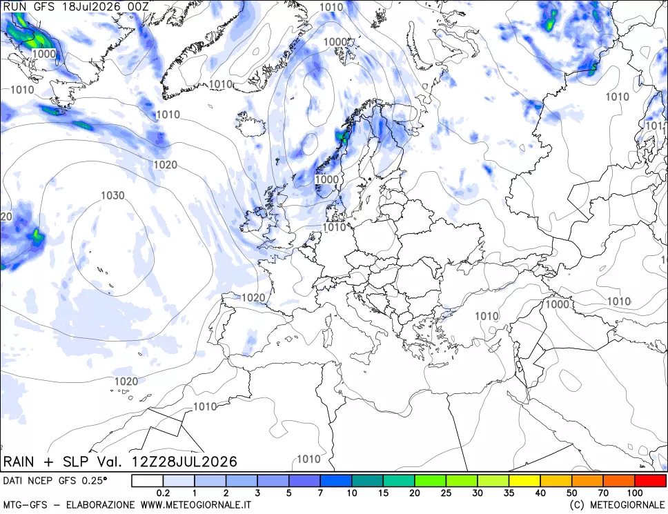 mappa Precipitazioni e pressione SLM