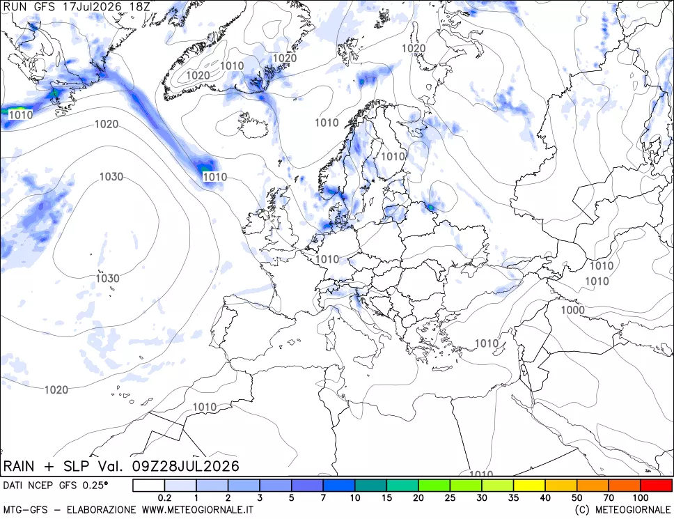 mappa Precipitazioni e pressione SLM