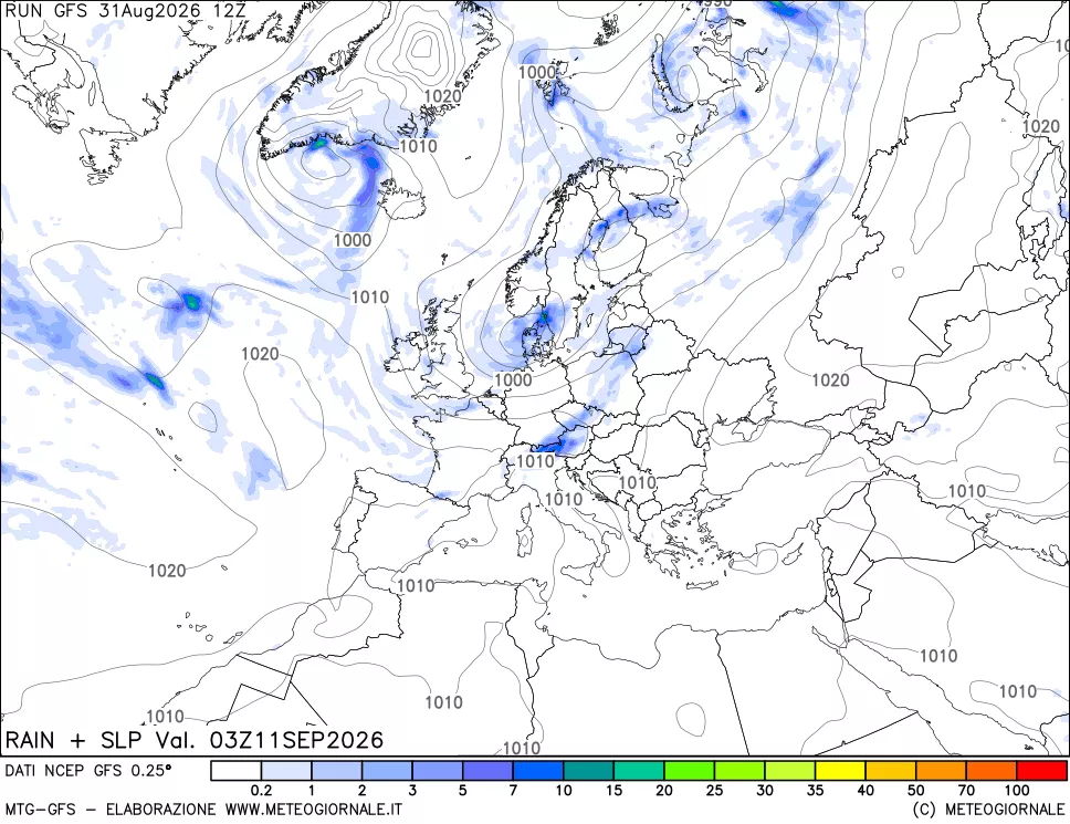 mappa Precipitazioni e pressione SLM